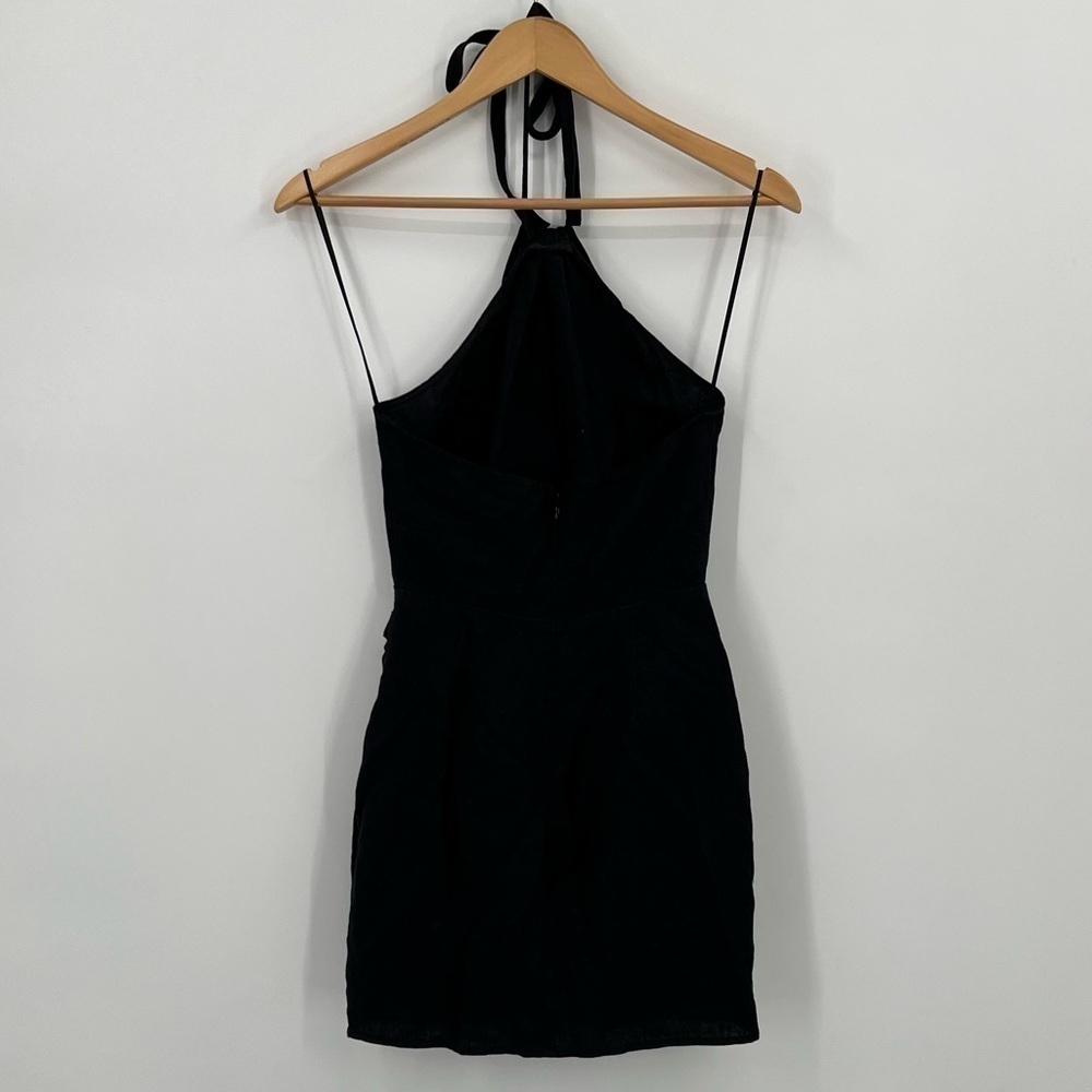 Reformation Reformation Black Dory Linen Dress Halter Knot Mini Smocked Dress